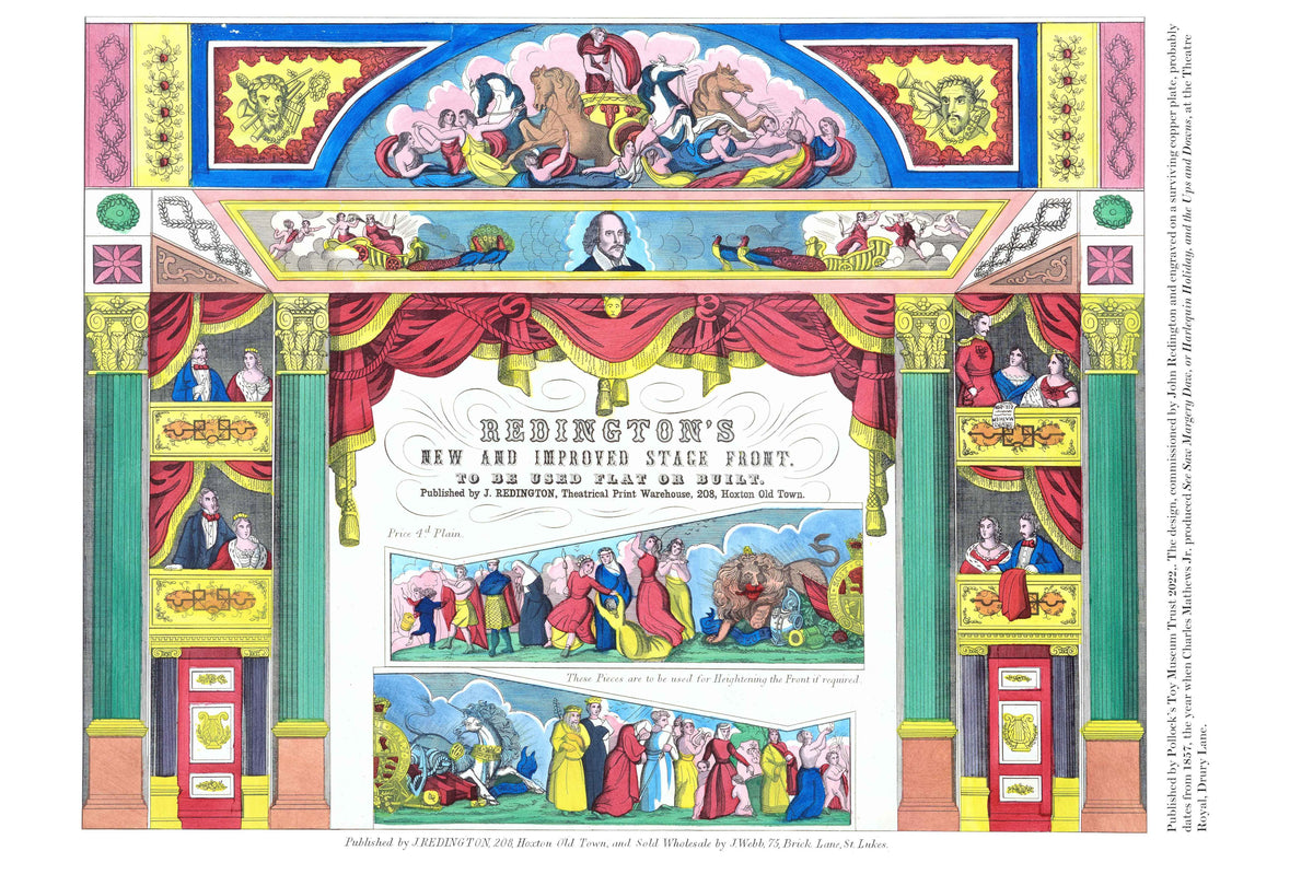 Cut out and make sheet for Redington's New and Improved Stage Front, for use with toy theatres.