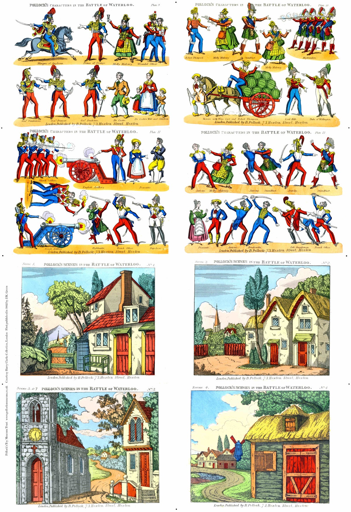 Sheet of various characters and four scenes from Pollock's Battle of Waterloo.