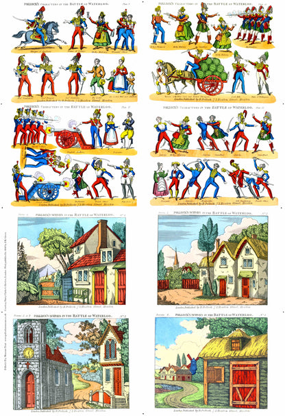 Sheet of various characters and four scenes from Pollock's Battle of Waterloo.